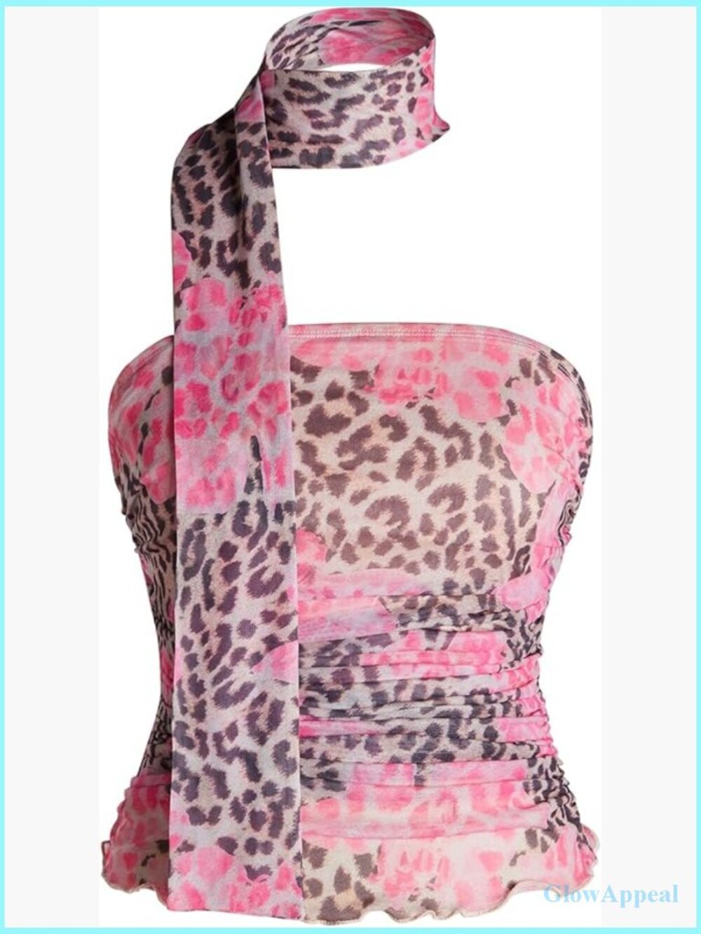 Cheetah Print Halter Mesh Tube Top Sleeveless Y2k Going Out Top